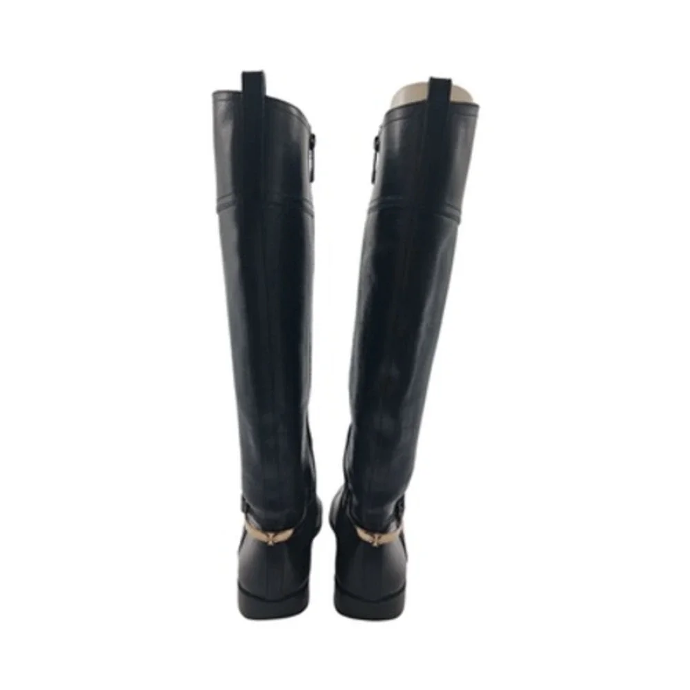 Tory Burch Boots Womens Size 7 Black Leather Knee High Riding Zip Logo